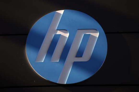 File photo of a Hewlett-Packard logo at the company's Executive Briefing Center in Palo Alto